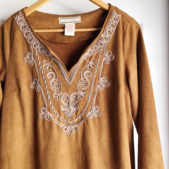 Flying Tomato Tops - Faux Suede Festival Tunic